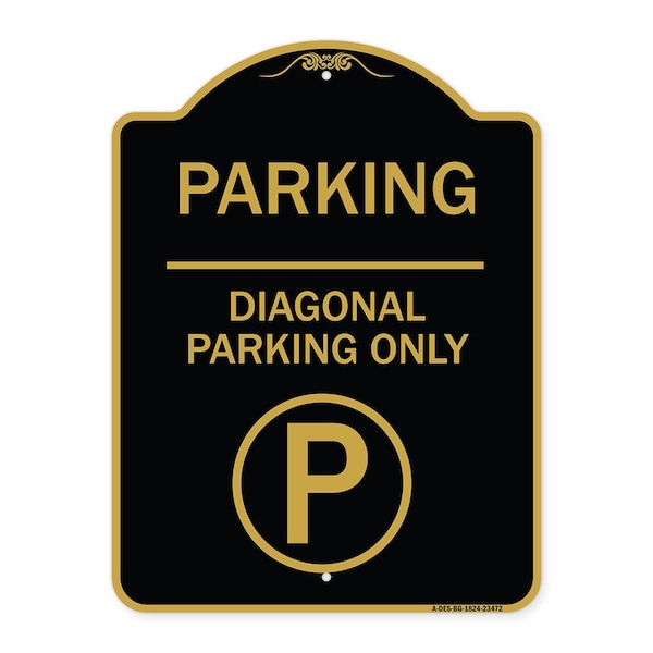 Signmission Parking-Diagonal Parking W/ Parking, Black & Gold Aluminum Sign, 18" x 24", BG-1824-23472 A-DES-BG-1824-23472 - main